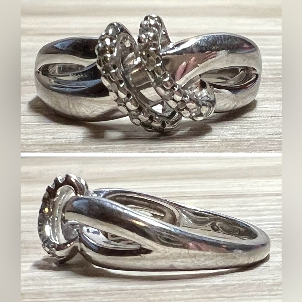 Designer Signed SUN Sterling Silver Double Row Diamond Highway Ring, Size 6.5